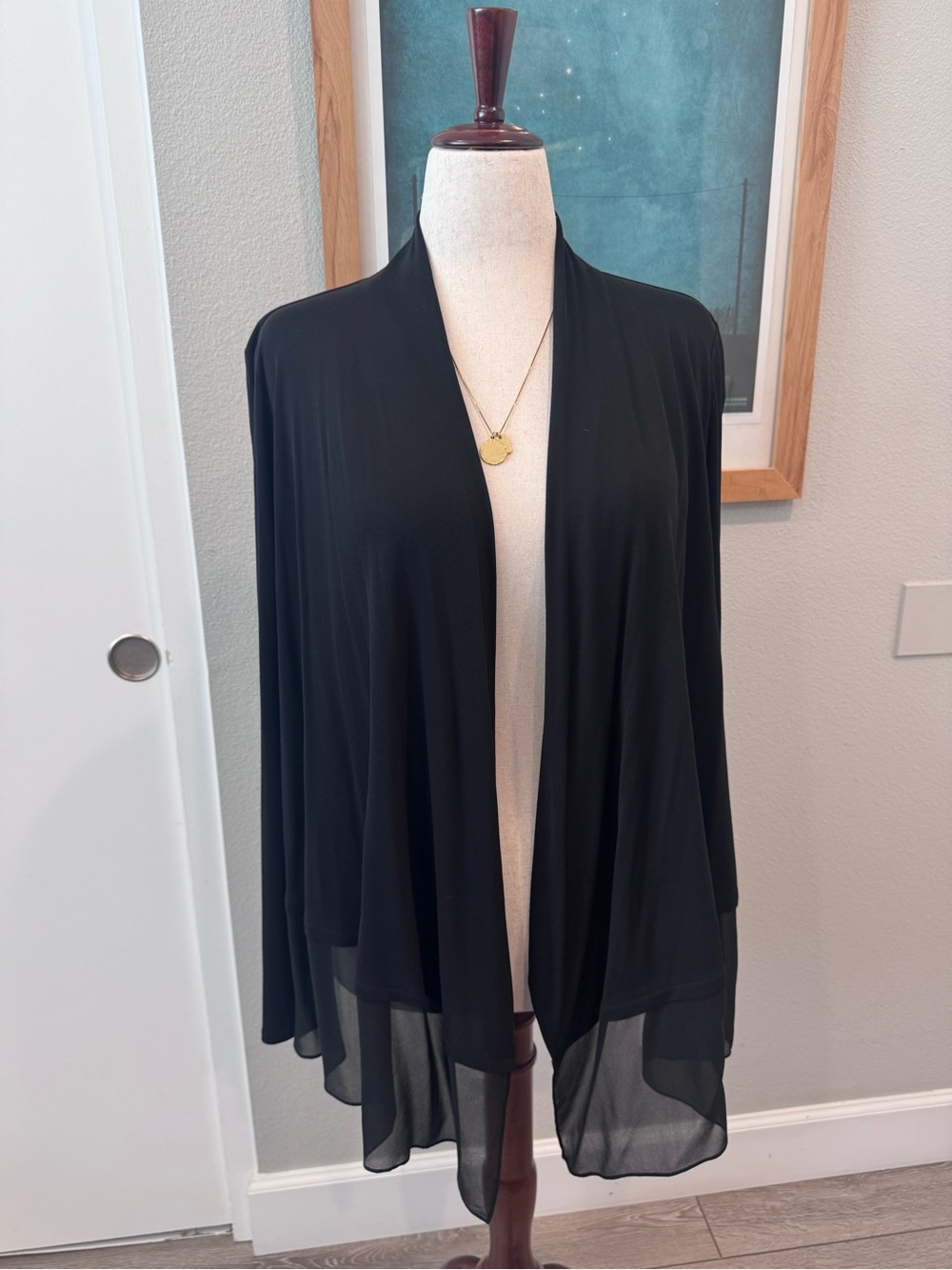 Eileen Fisher Silk crepe and chiffon Black Open-Front Women's Cardigan